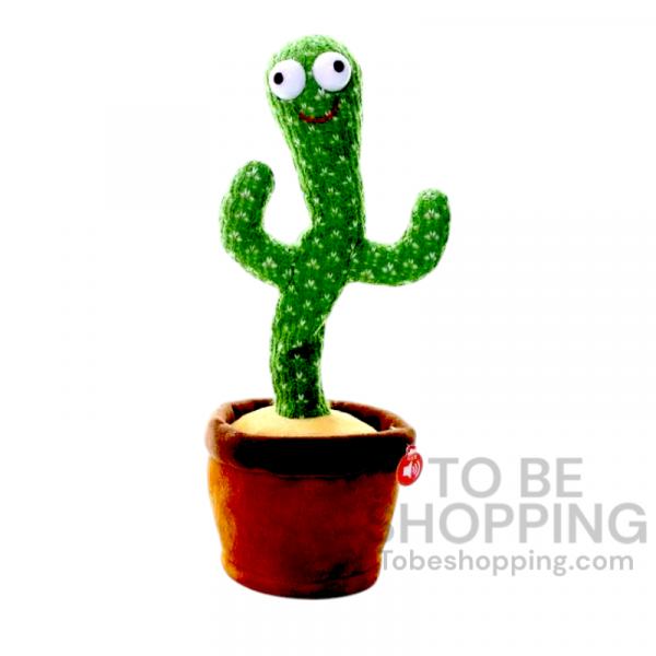 Rechargeable Dancing Cactus Electronic Dancer Toy singing and swaying, with green plush body and flower pot base.
