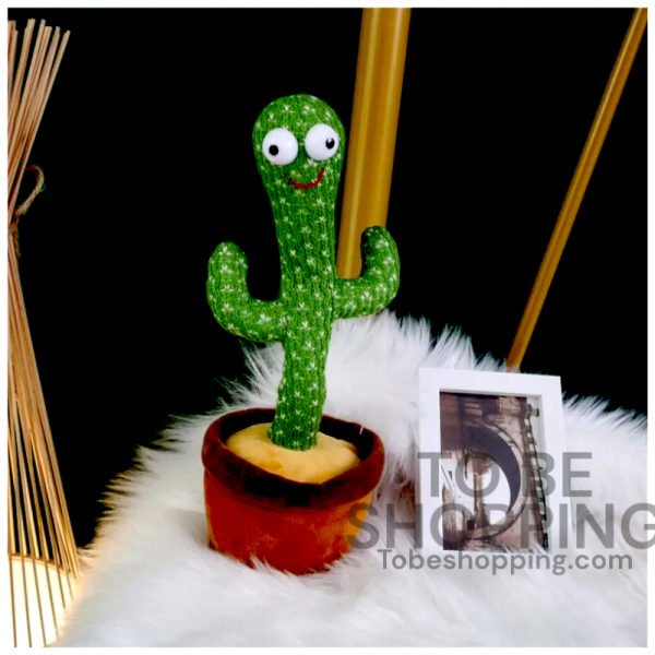 Rechargeable Dancing Cactus Electronic Dancer Toy singing and swaying, with green plush body and flower pot base.