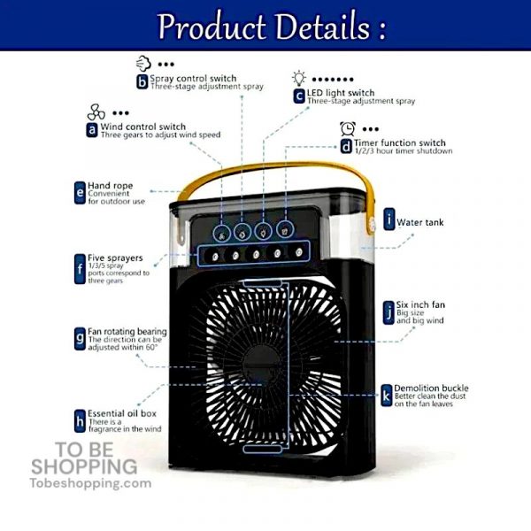 TO BE SHOPPING's Portable Humidifier Air Cooler Fan, USB Electric Fan, with LED Night Light and Water Mist for 3 in 1 Air Cooler