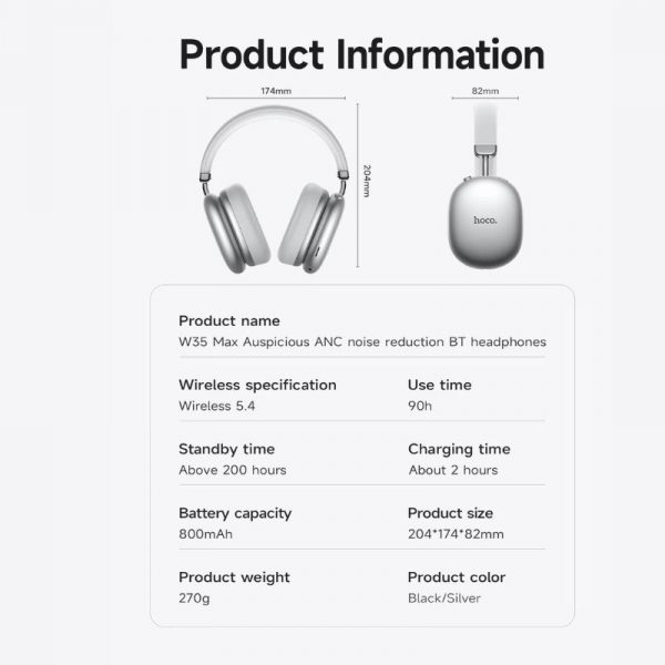 Hoco W35 Max Wireless Headset with 90 Hours Battery Life –